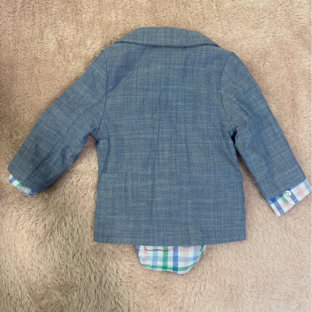 🔵🔵Andy & Evan Blue Chambray Baby Suit Set - Picture 6 of 8